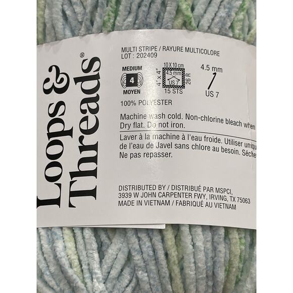 2 Skeins Loops & Threads Skinny Chenille Yarn 472 yds 7.76 oz P004 Multi Stripe - Picture 2 of 4